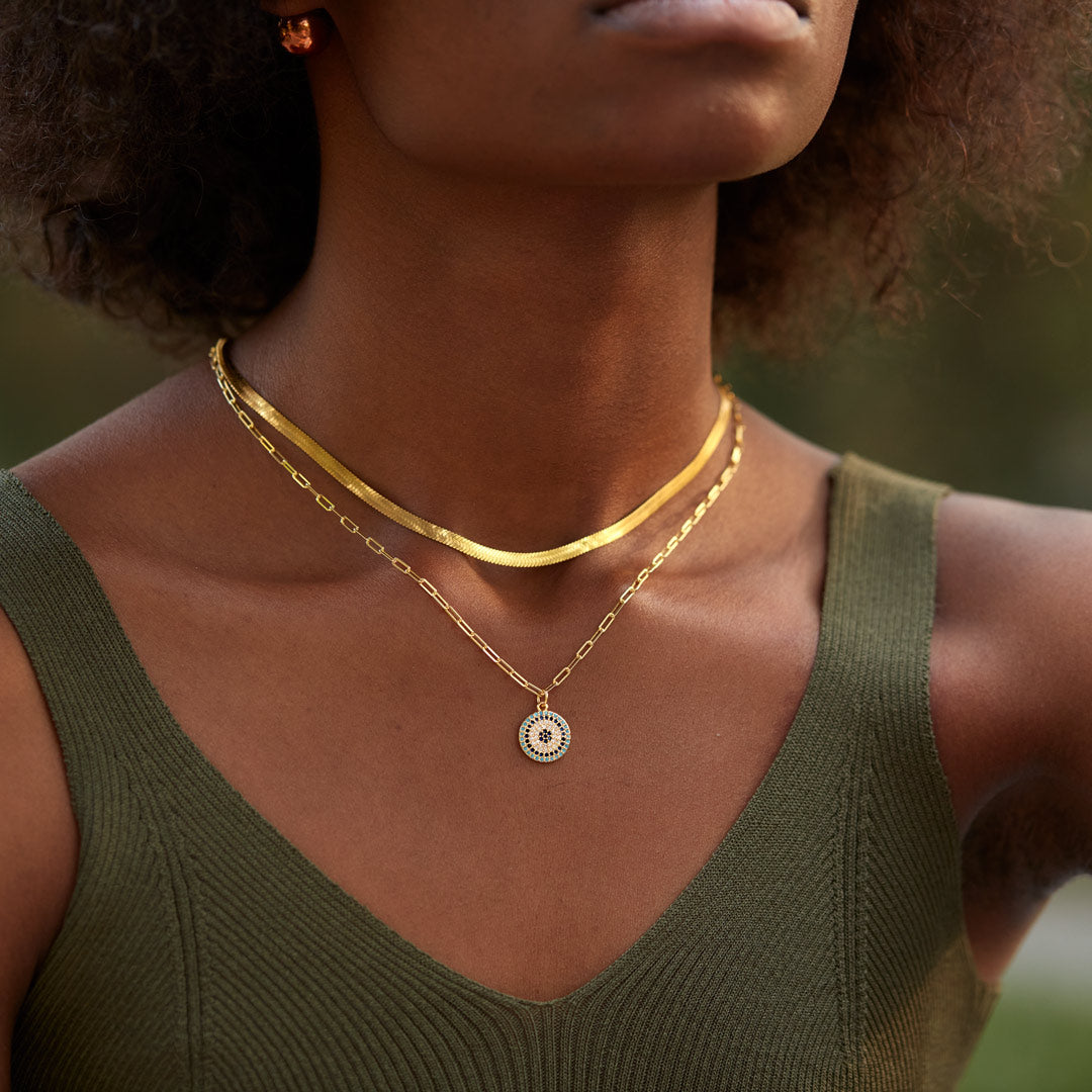 Round Pavé Evil Eye Layered Necklace Set-unitmotor™