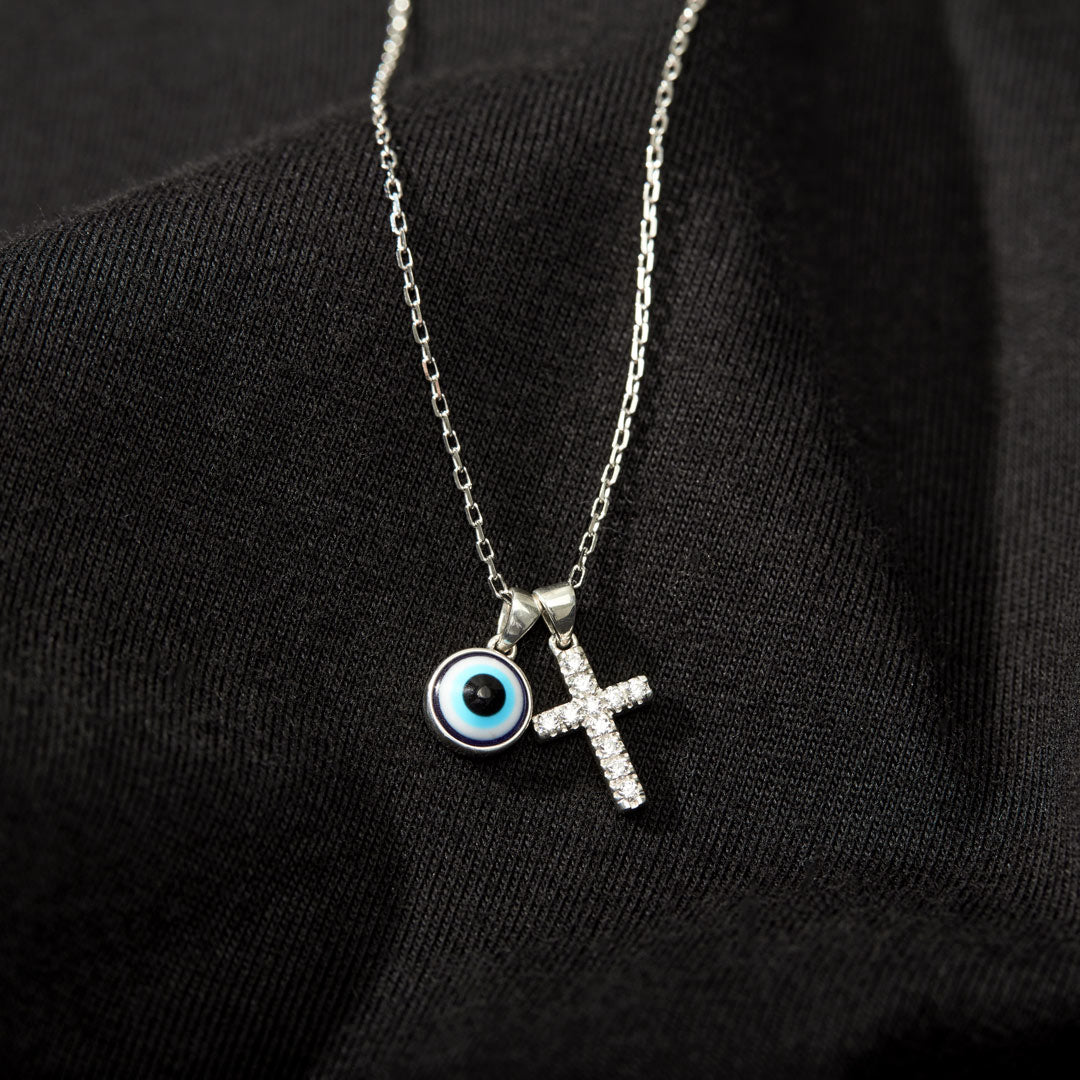 Blessed And Protected Cross&Evil Eye Necklace-unitmotor™
