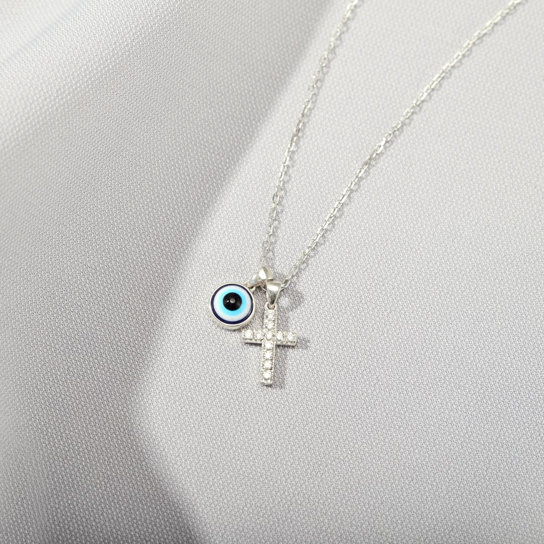 Blessed And Protected Cross&Evil Eye Necklace-unitmotor™