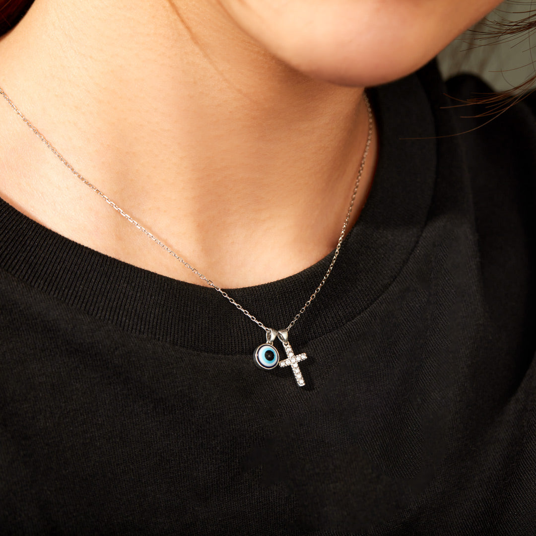 Blessed And Protected Cross&Evil Eye Necklace-unitmotor™