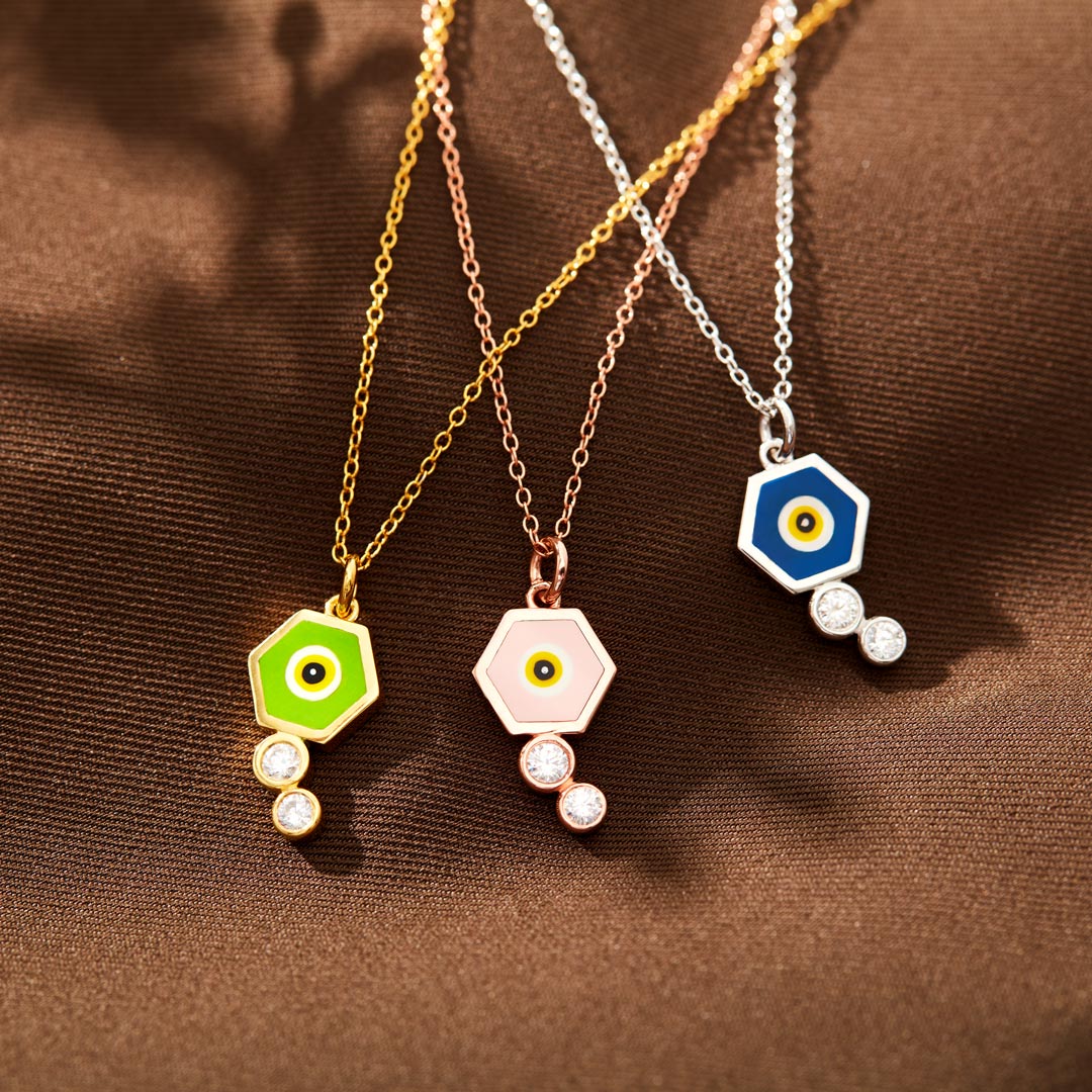 Hexagon Enamel Evil Eye Necklace-unitmotor™