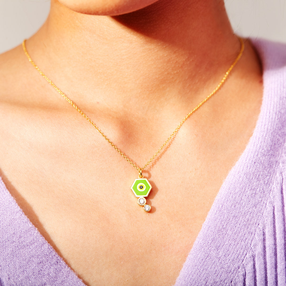 Hexagon Enamel Evil Eye Necklace-unitmotor™