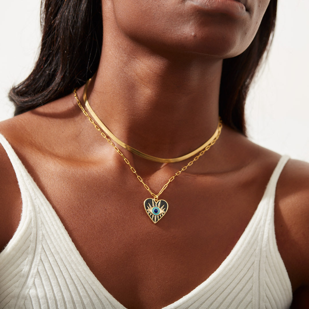 Enamel Heart Evil Eye Layered Necklace Set-unitmotor™