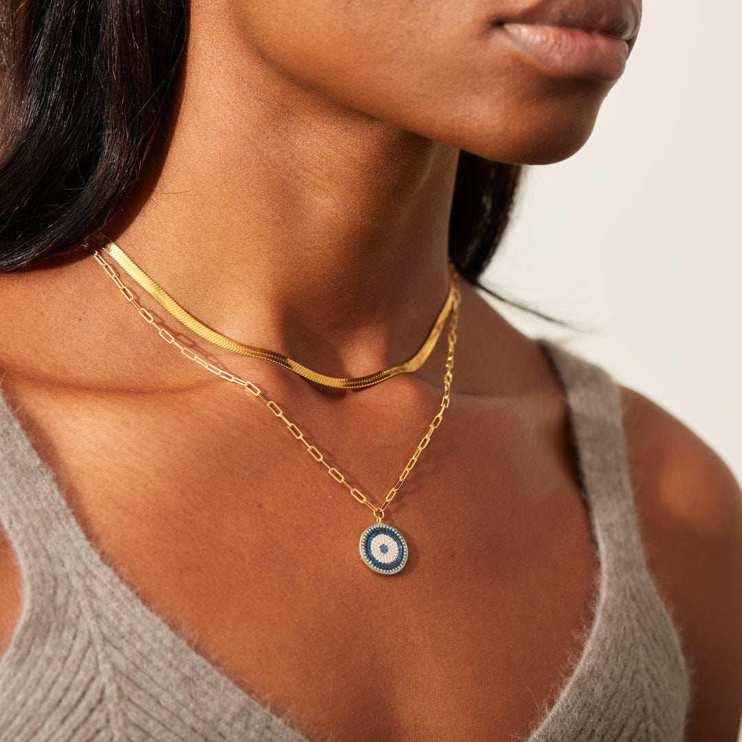 Pavé Evil Eye Circle Pendant Layered Necklace Set-unitmotor™