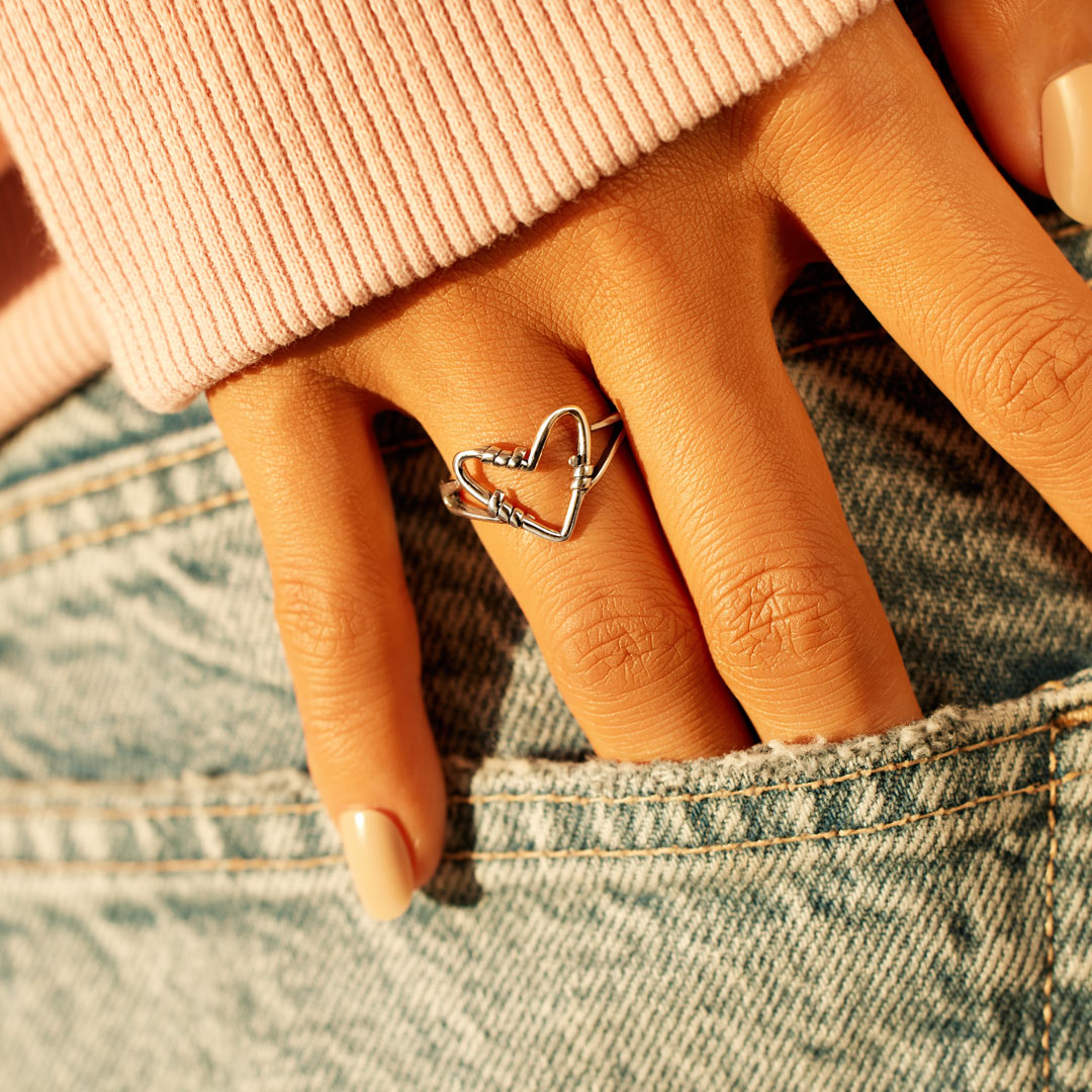 Sterling Silver Heart Wire Ring-unitmotor™