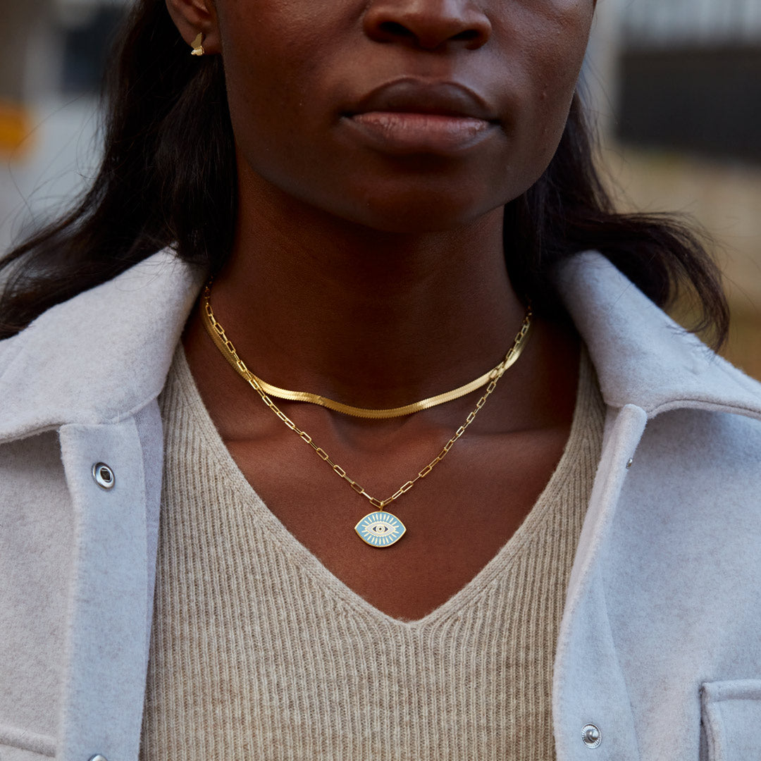 Golden Enamel Evil Eye Layered Necklace Set-unitmotor™