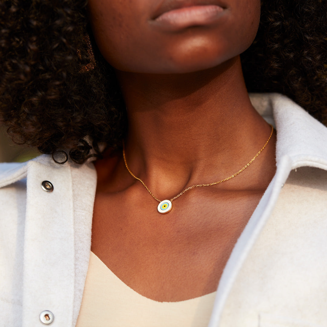 Enamel White Evil Eye Necklace-unitmotor™