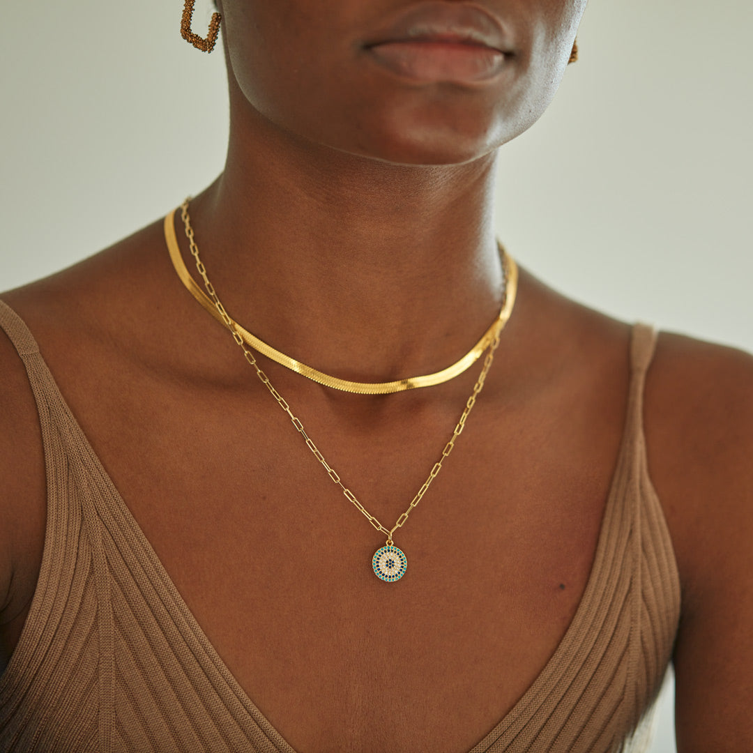 Round Pavé Evil Eye Layered Necklace Set-unitmotor™