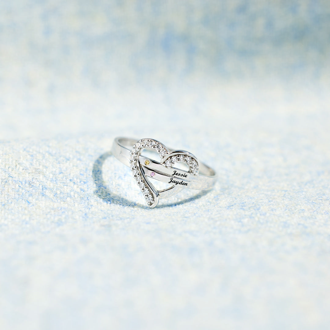 Names&Birthstones Heart Ring-unitmotor™