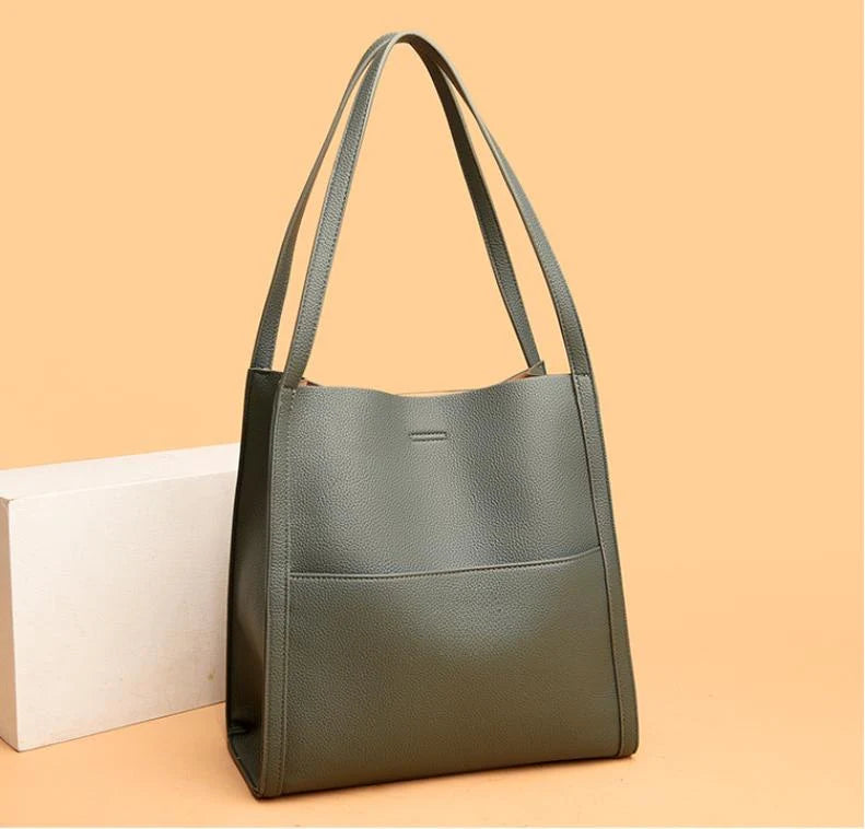 Solid color simple genuine leather shoulder bag-unitmotor™