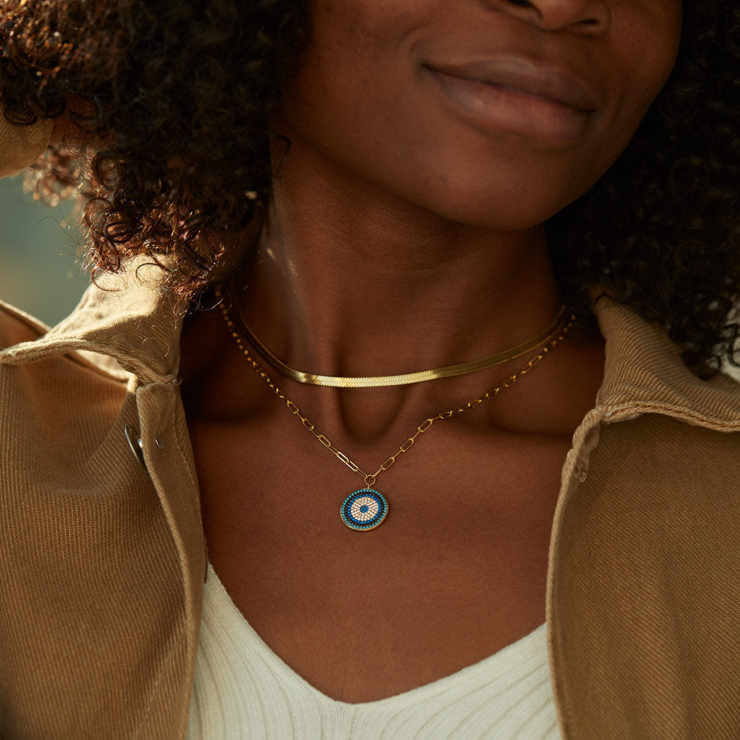 Pavé Evil Eye Circle Pendant Layered Necklace Set-unitmotor™
