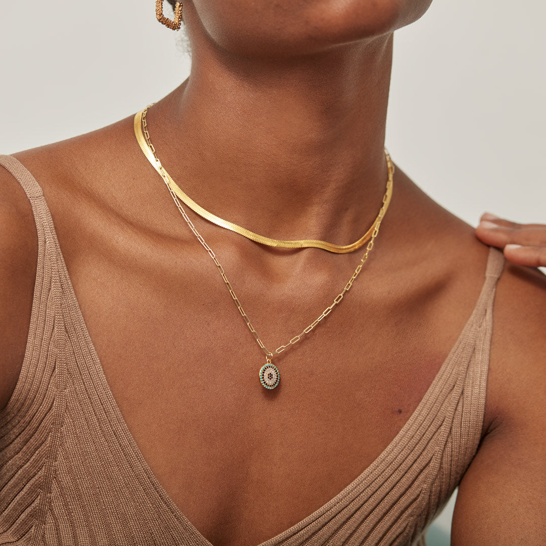 Round Pavé Evil Eye Layered Necklace Set-unitmotor™