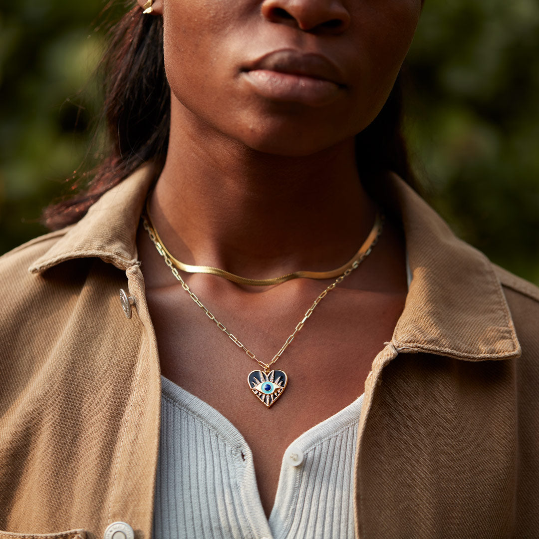 Enamel Heart Evil Eye Layered Necklace Set-unitmotor™