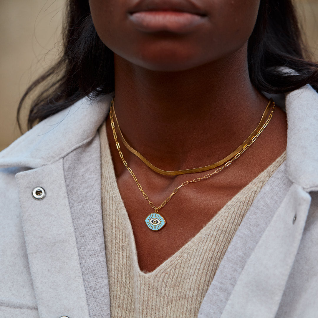 Golden Enamel Evil Eye Layered Necklace Set-unitmotor™