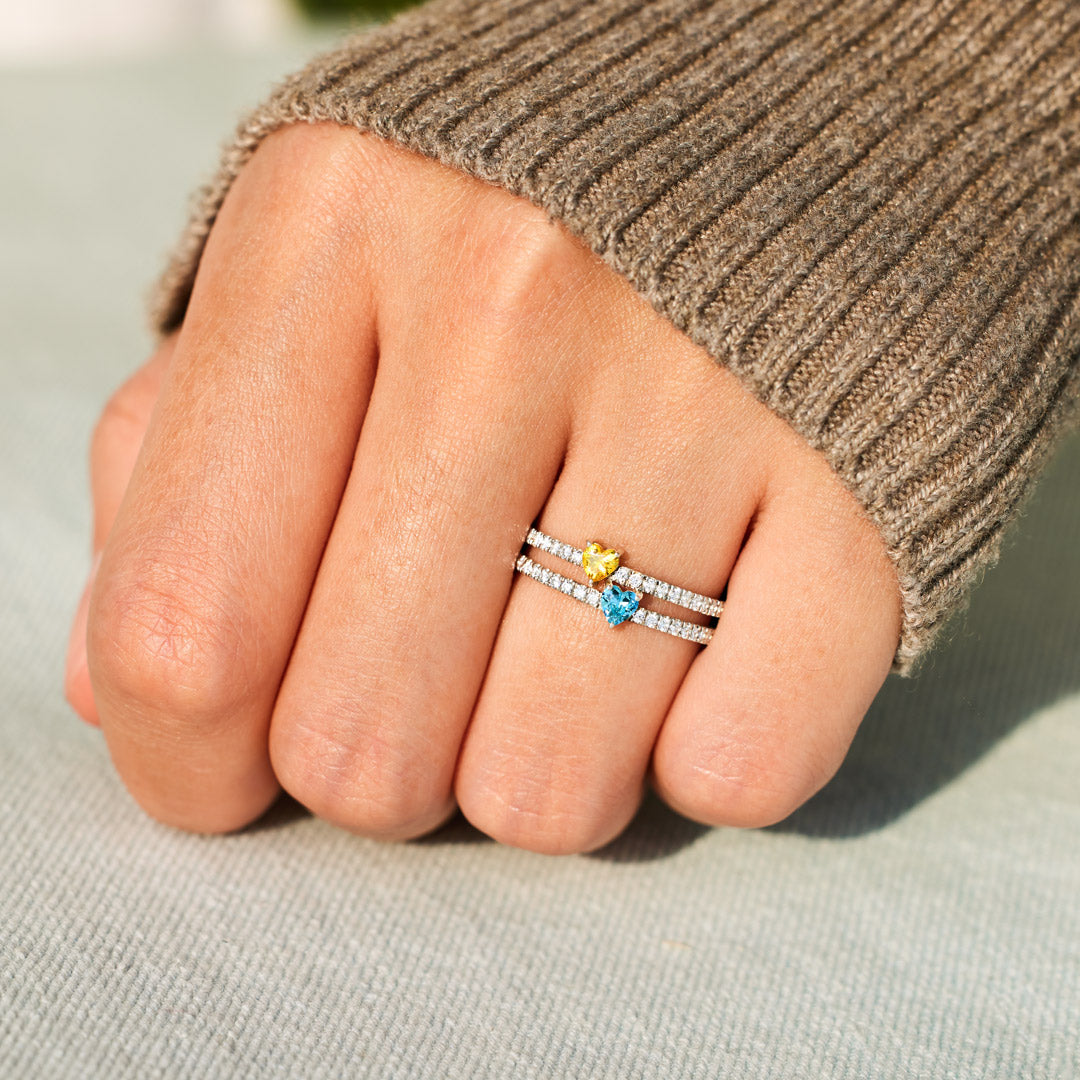 Two Heart-Shape Birthstone Double Band Ring-unitmotor™