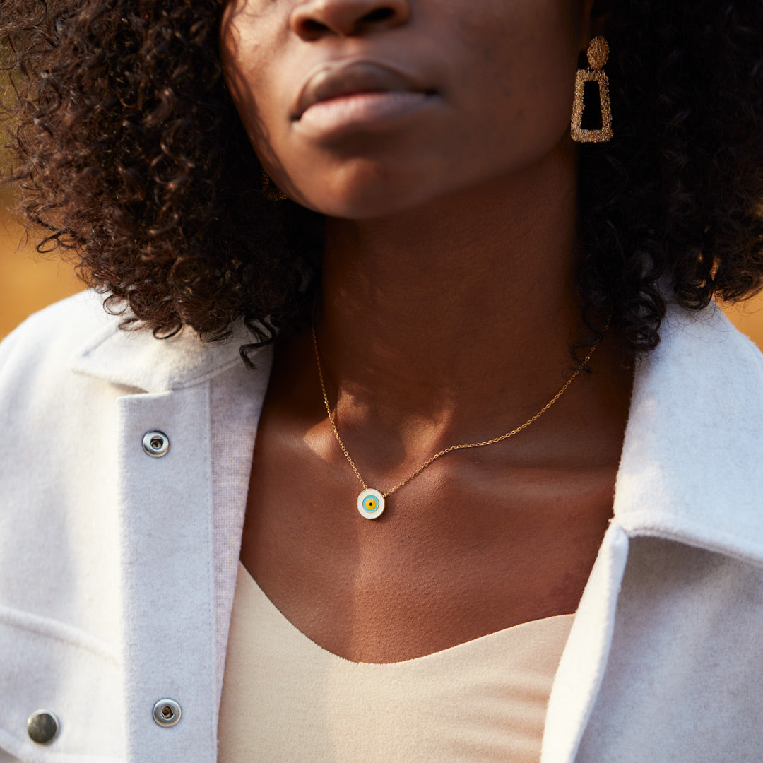 Enamel White Evil Eye Necklace-unitmotor™