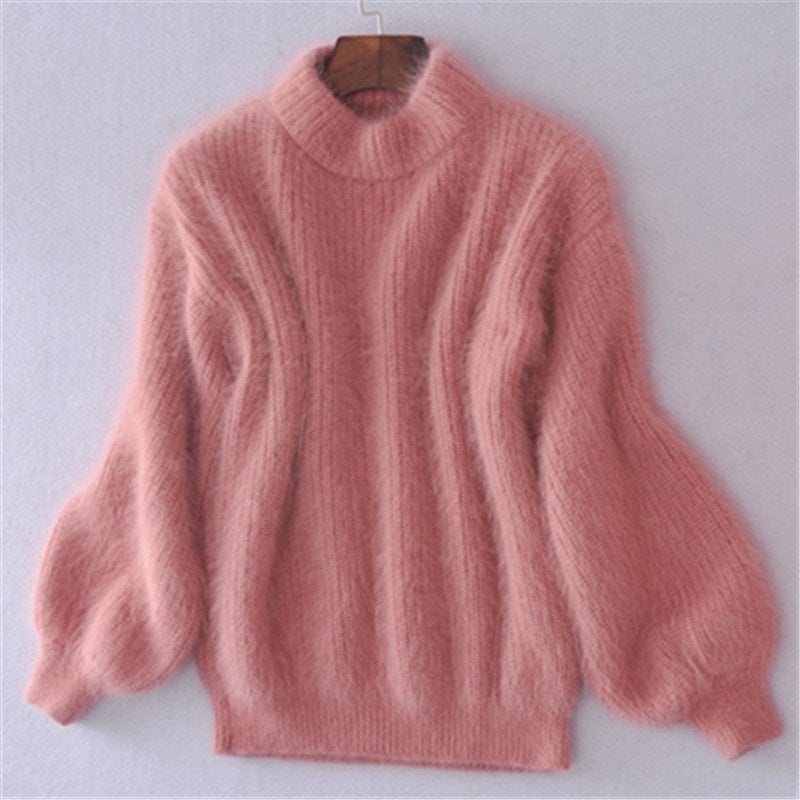 Loose Solid Color Knit Sweater - Vintage Angora Sweater-unitmotor™
