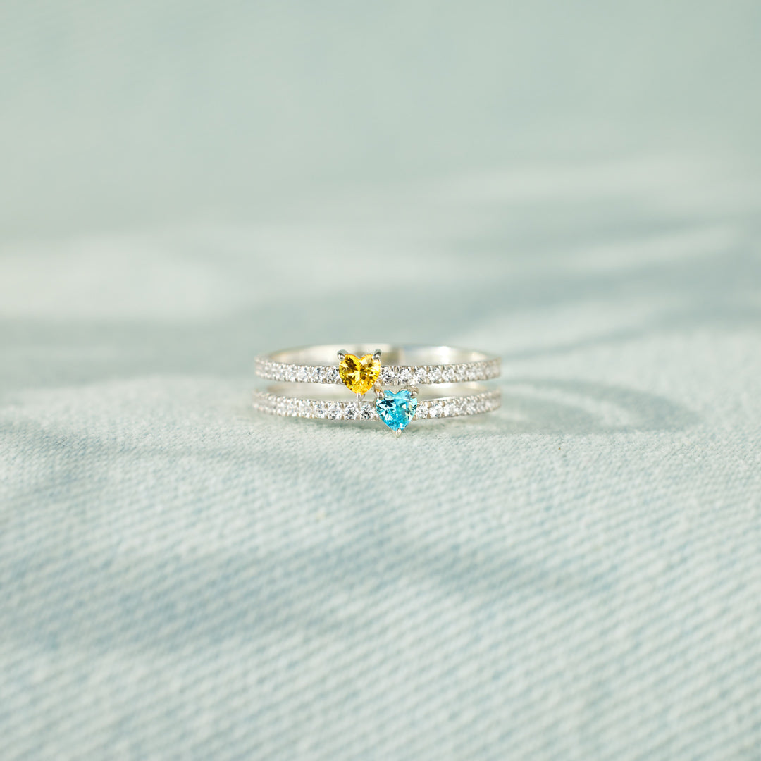 Two Heart-Shape Birthstone Double Band Ring-unitmotor™
