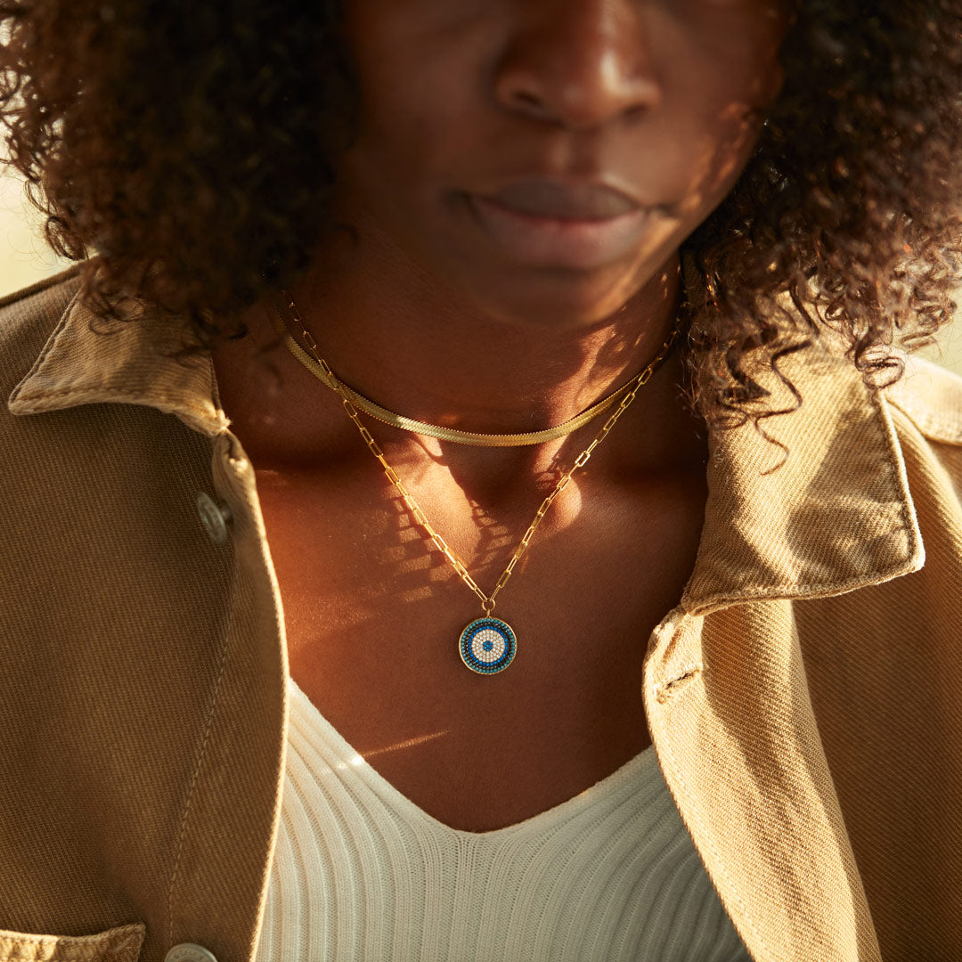 Pavé Evil Eye Circle Pendant Layered Necklace Set-unitmotor™