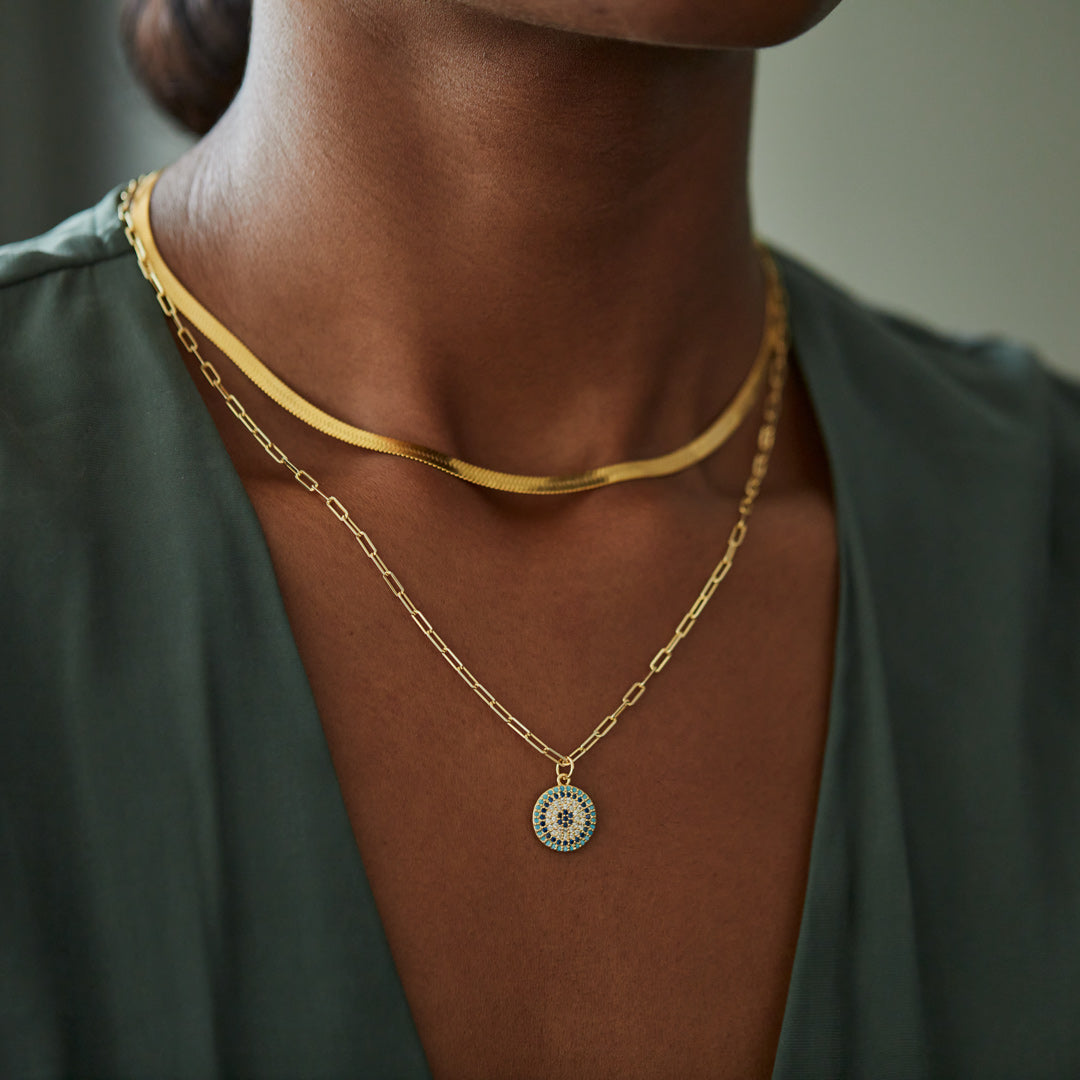 Round Pavé Evil Eye Layered Necklace Set-unitmotor™