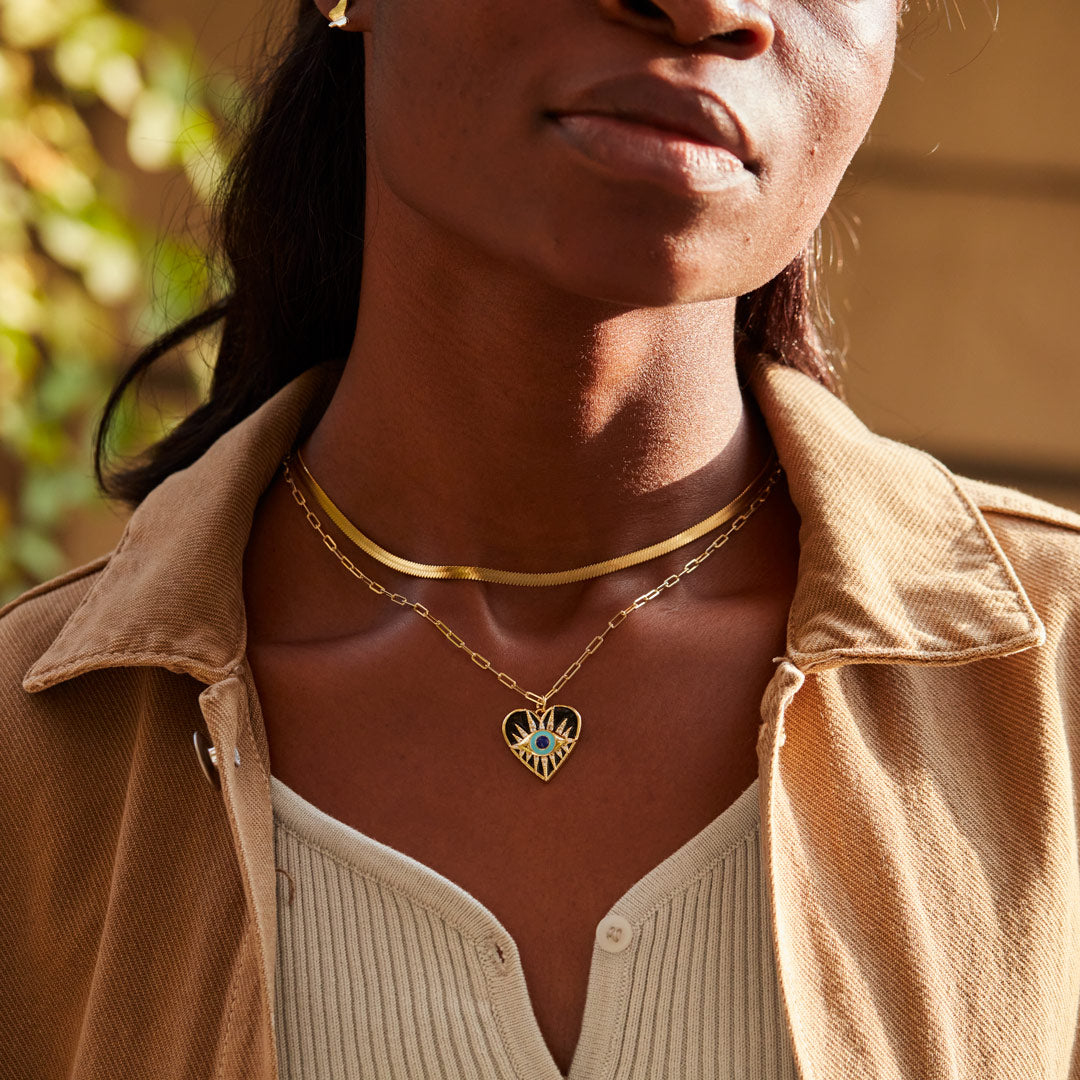 Enamel Heart Evil Eye Layered Necklace Set-unitmotor™