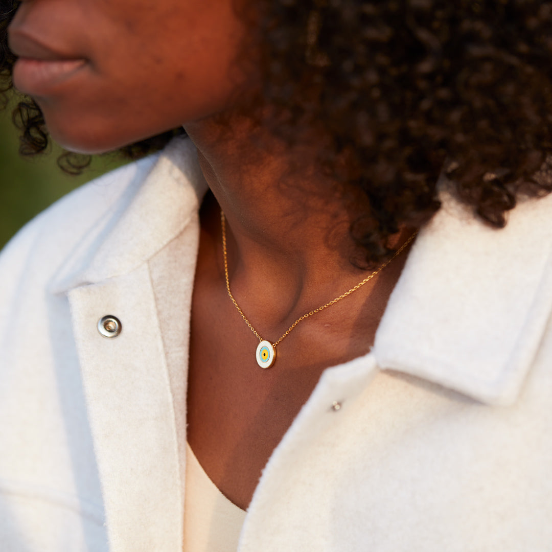 Enamel White Evil Eye Necklace-unitmotor™