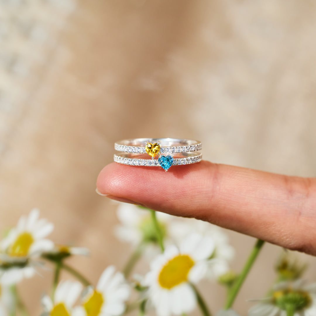 Two Heart-Shape Birthstone Double Band Ring-unitmotor™