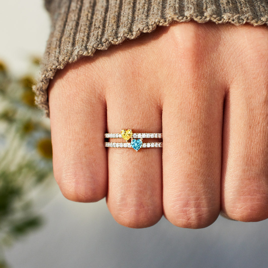 Two Heart-Shape Birthstone Double Band Ring-unitmotor™