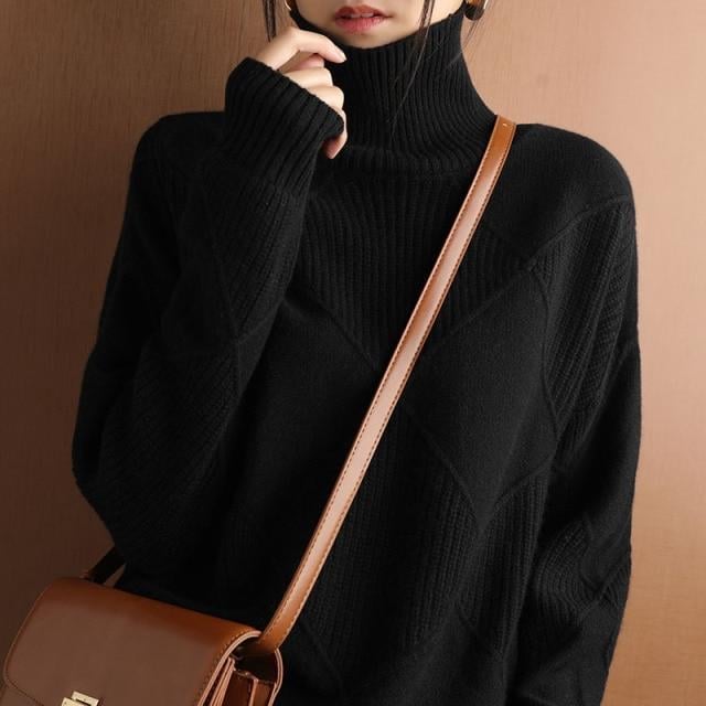 Loose Cashmere Turtleneck Sweater Cardigan-unitmotor™
