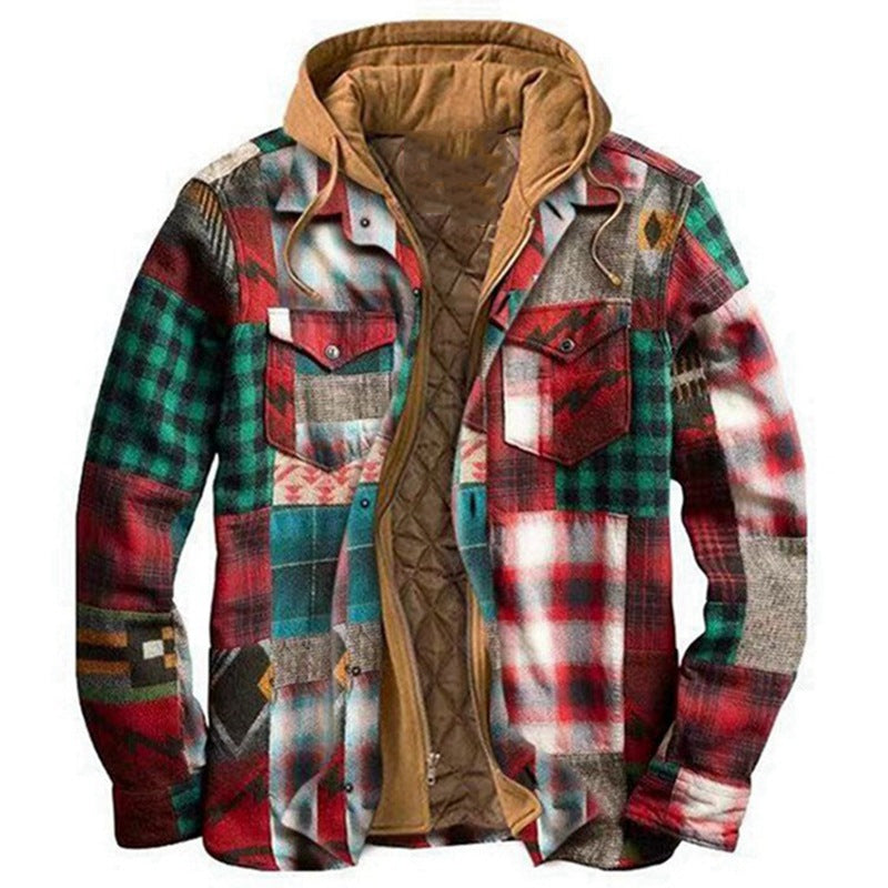 MEN'S CASUAL OUTDOOR THICK PLAID FASHION WIND HOODED-unitmotor™