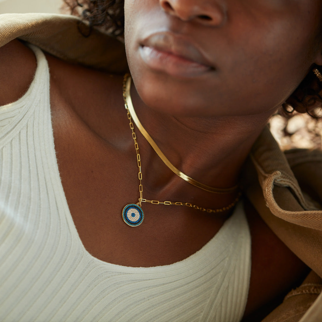 Pavé Evil Eye Circle Pendant Layered Necklace Set-unitmotor™