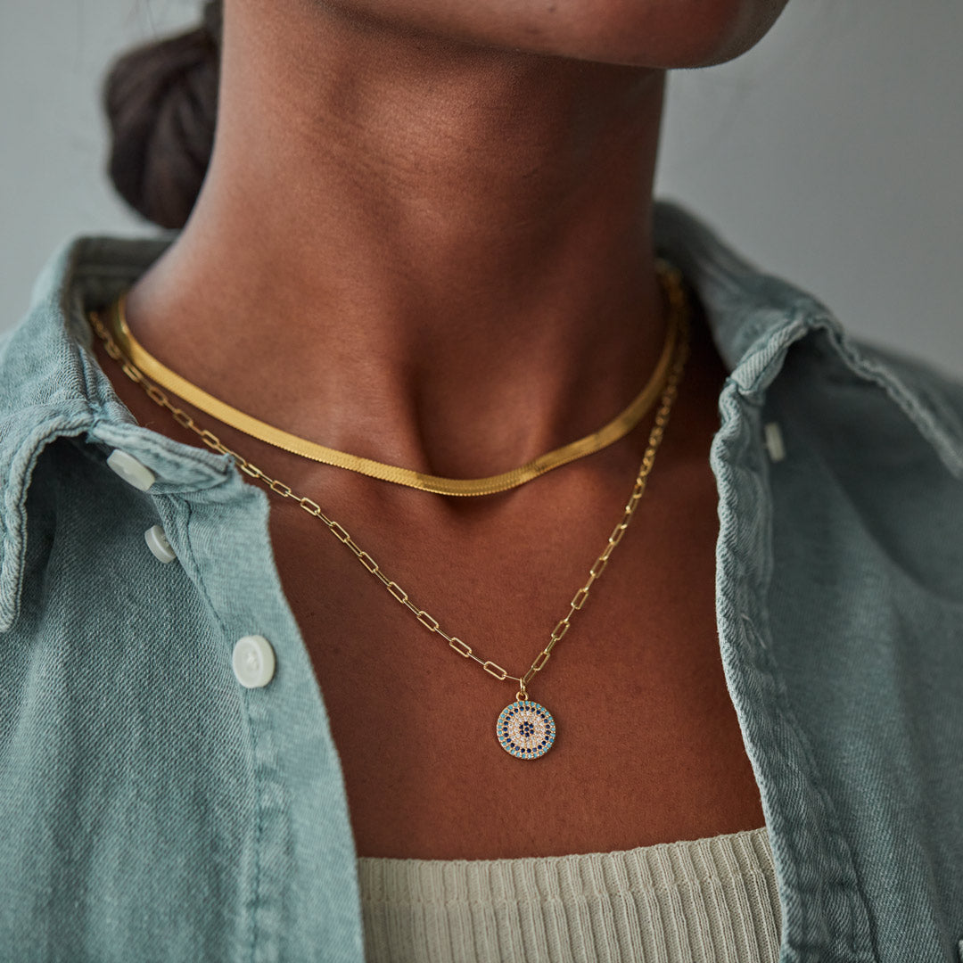 Round Pavé Evil Eye Layered Necklace Set-unitmotor™