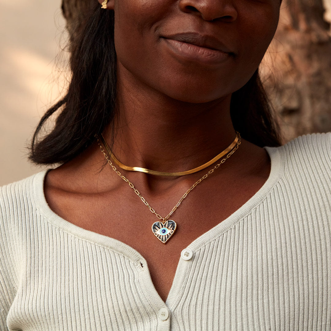 Enamel Heart Evil Eye Layered Necklace Set-unitmotor™