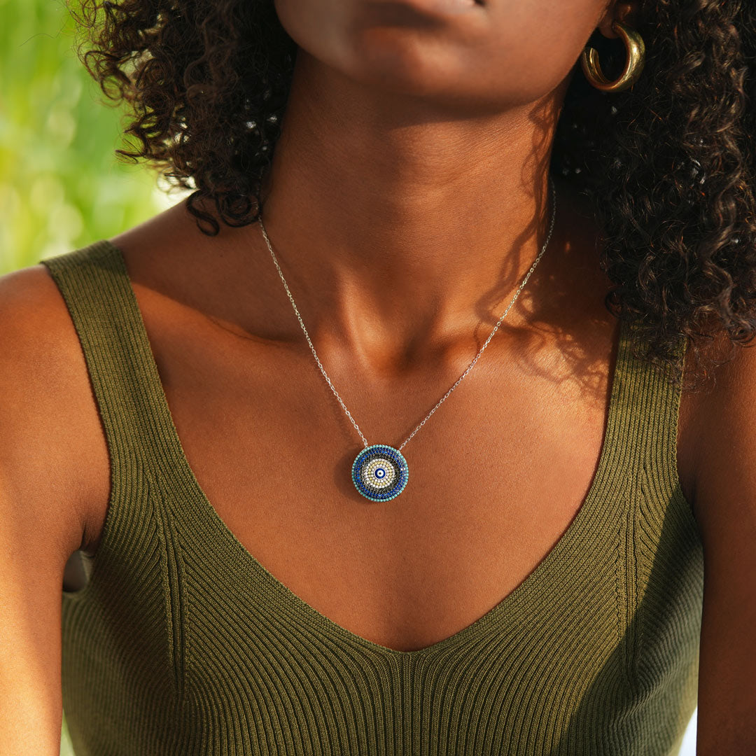 Round Disc Evil Eye Necklace-unitmotor™