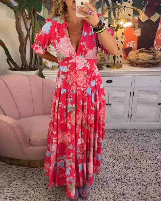 V-neck dress with floral print-unitmotor™