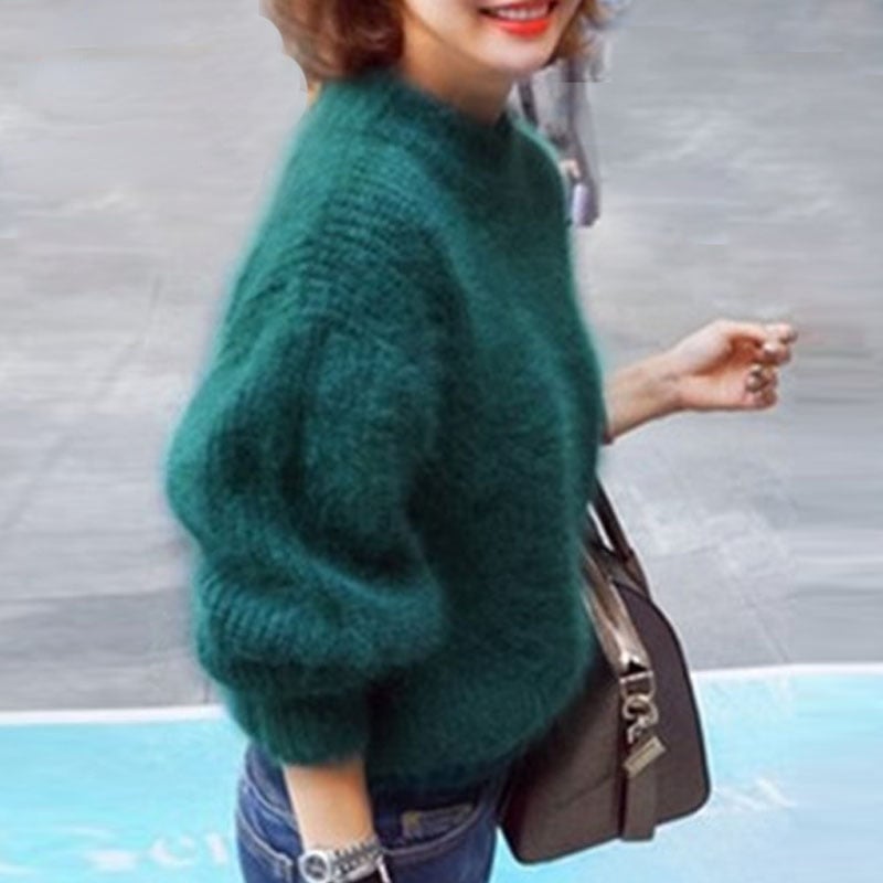 Loose Solid Color Knit Sweater - Vintage Angora Sweater-unitmotor™