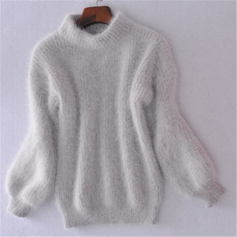 Loose Solid Color Knit Sweater - Vintage Angora Sweater-unitmotor™