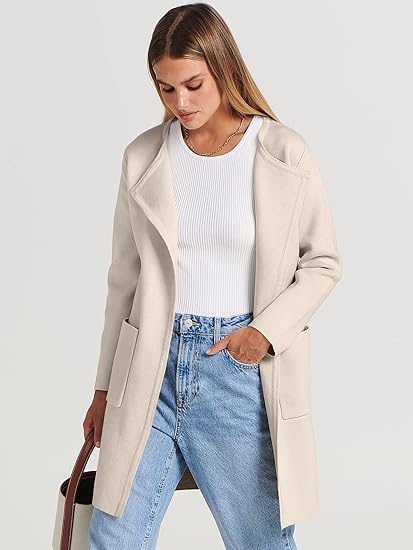unitmotor™-Boke Womens Knit Cardigan Sweaters Oversized Open Front Long Sleeve Lapel Casual Jacket 2023 Fall Coat Dressy Coatigan