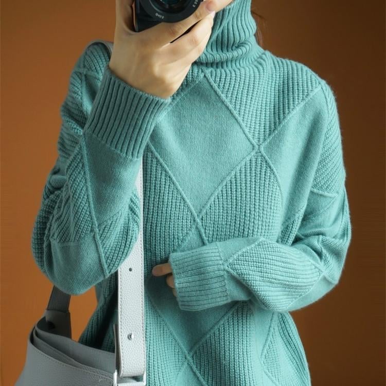 Loose Cashmere Turtleneck Sweater Cardigan-unitmotor™