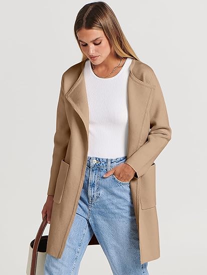 unitmotor™-Boke Womens Knit Cardigan Sweaters Oversized Open Front Long Sleeve Lapel Casual Jacket 2023 Fall Coat Dressy Coatigan