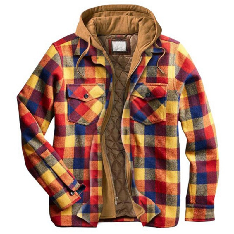 MEN'S CASUAL OUTDOOR THICK PLAID FASHION WIND HOODED-unitmotor™