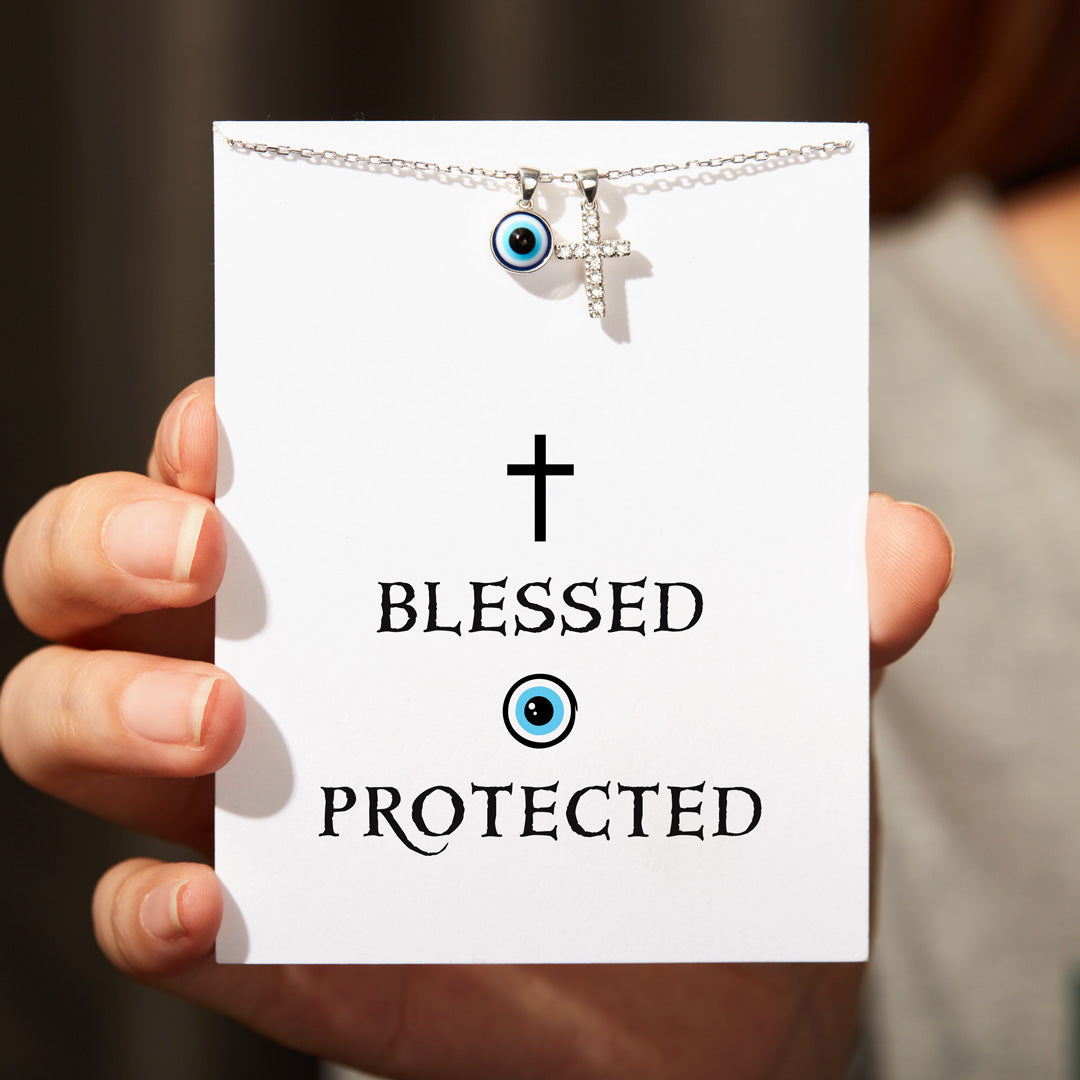 Blessed And Protected Cross&Evil Eye Necklace-unitmotor™