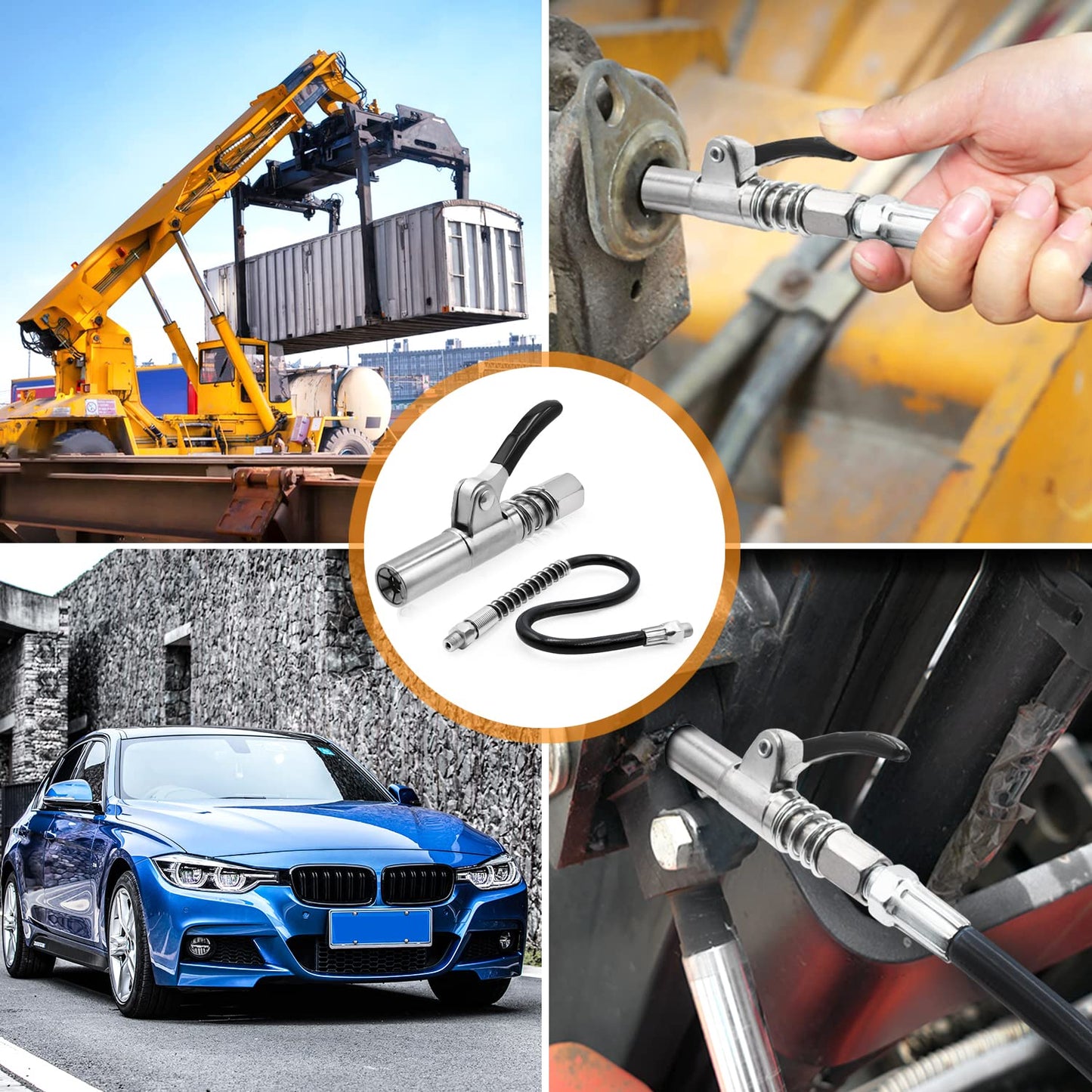 🎁2024 New Year Hot Sale🎁Strong Lock on Grease Couplers with Spring Flex Hose-unitmotor™