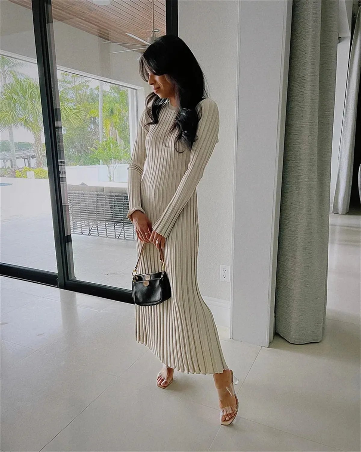 2023 Fall New Sleeved Knit Midi Dress(Buy 2 Free Shipping)-unitmotor™