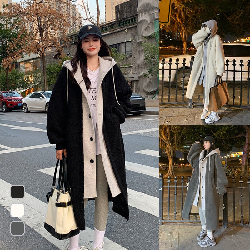 49% OFF🔥 2-Layered Lambswool Hooded Coat Jacket-unitmotor™