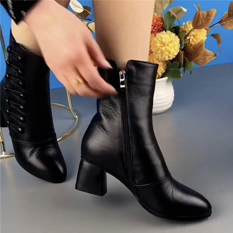 Warm Side Butto Leather Ankle Boots-unitmotor™