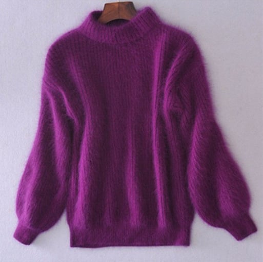 Loose Solid Color Knit Sweater - Vintage Angora Sweater-unitmotor™