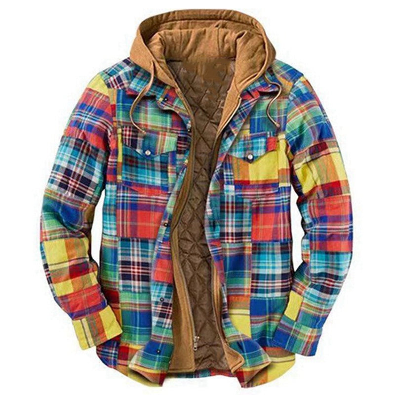MEN'S CASUAL OUTDOOR THICK PLAID FASHION WIND HOODED-unitmotor™