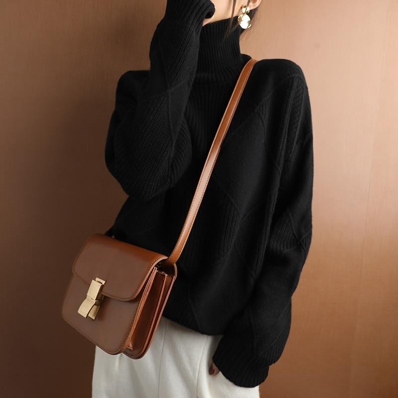 Loose Cashmere Turtleneck Sweater Cardigan-unitmotor™