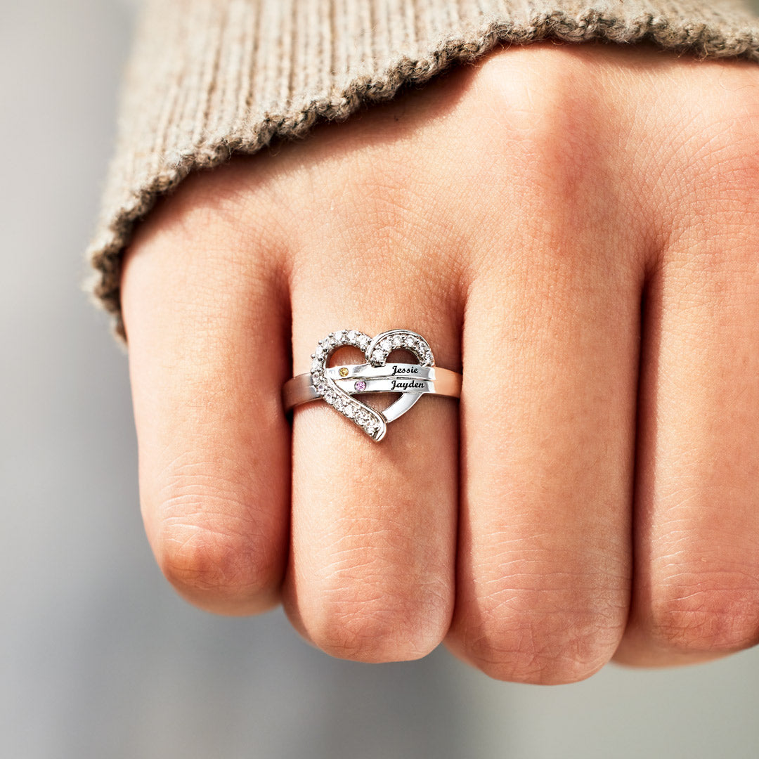 Names&Birthstones Heart Ring-unitmotor™